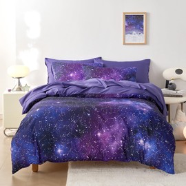 Wake In Cloud - Constellation Comforter Set with Sheets, Celestial Space Star Galaxy Astrology Lightweight Bedding for Teen Kids Boys Girls, 7 Pieces Bed in a Bag, Indigo Purple, Queen Size