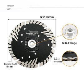SHDIATOOL Diamond Cutting Blade with Turbo Slant Protection Teeth 125mm / 5 Inch for Concrete Tile Granite Marble Masonry Brick