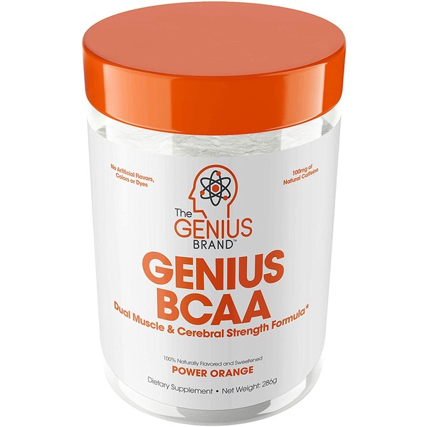 Genius Bcaa Powder with Focus & Energy – Multiuse Natural Vegan Preworkout Bcaas for Mental Clarity and Faster Muscle Recovery, Orange, 21sv, 286g