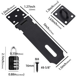 Tanbupu 2Pcs Door Locks Hasp Latch,5 Inch 304 Stainless Steel Safety Packlock Clasp Hasp Lock Latch,Hinge Lock Padlock with Screws for Gates,Doors,Cabinets, Closets and More(Black)