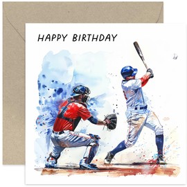 Baseball Birthday Card for Him - American Baseball Birthday Card for Men Women - Sports Greeting Card for Boy Birthday - Nephew, Son, Uncle, Dad, Husband | Blank Inside Envelope
