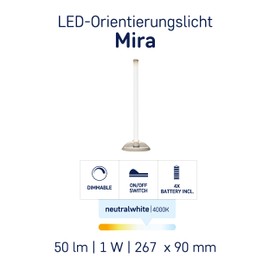 MÜLLER-LICHT 400161, LED Batterieleuchte mit Universeller Wand- und Tischhalterung inklusiv integriertem 2-Stufendimmer, 4 x AAA Batterien, Aluminium, 1 W, silber, 3 x 26.7 x 9 cm