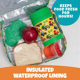 Bentology Lunch Box for Boys - Kids Insulated, Durable Lunchbox Tote Bag Fits Bento Containers, Jars & Bottles, Reusable Back to School Lunch Sleeve Keeps Food Hotter or Colder Longer - Monster Truck