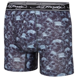 ED HARDY Men's Boxer Briefs 4 Pack, Soft Fabric, Pull-On Closure, Machine Washable Comfortable Stretch Boxer with Skulls & Eagle Design - Large