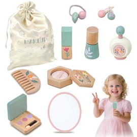 11PCS Wooden Kids Makeup Kit for Girls, Kids Make up Toy Set, Pretend Play Makeup Kit, Beauty Salon Toys, Christmas Birthday & Festivals Gift for Ages 3+ Years Old