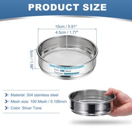 PATIKIL 100メッシュ(0.106mm) 実験室用ふるい 直径5.9インチ(15cm) 304ステンレス製ワイヤークロス 精密メッシュふるい 産業用・実験室・家庭用 土壌ふるい 乾式スクリーン ハッシュ