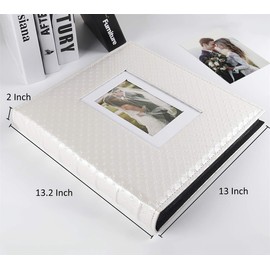 RECUTMS White Photo Album 4x6 Holds 500 Photos Black Inner Page Button Grain Leather Larger Capacity Horizontal and Vertical Photos Wedding Pictures Album Birthday Christmas Baby Family Books (White)