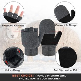 Migliore Wear Winter Gloves Men Women Non-Slip Grip Thermal Gloves Warm Wool Gloves for Cycling Driving Camping Hiking Fishing, Flip-top grey