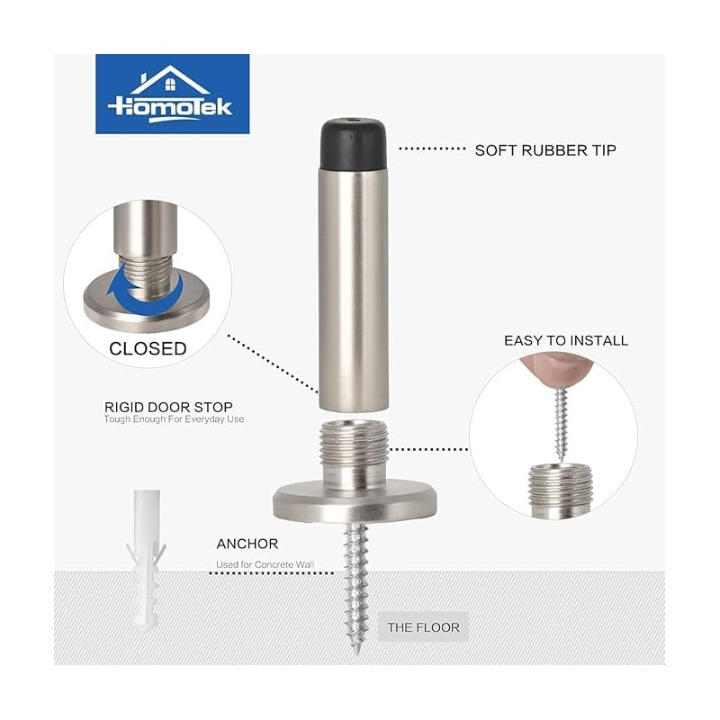 HOMOTEK 8 Pack Heavy Duty Solid Rigid Door Stops Bumper