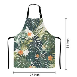 Lefolen Hibiscus Flowers Apron, Summer Colorful Hawaiian Tropical Plants Unisex Kitchen Bib with Adjustable Neck for Cooking Gardening,Adult Size