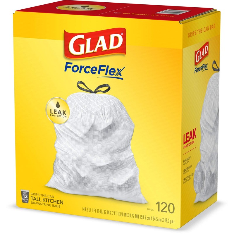 Glad Trash Bags, Tall Kitchen Drawstring Garbage Bags, 13 Gallon