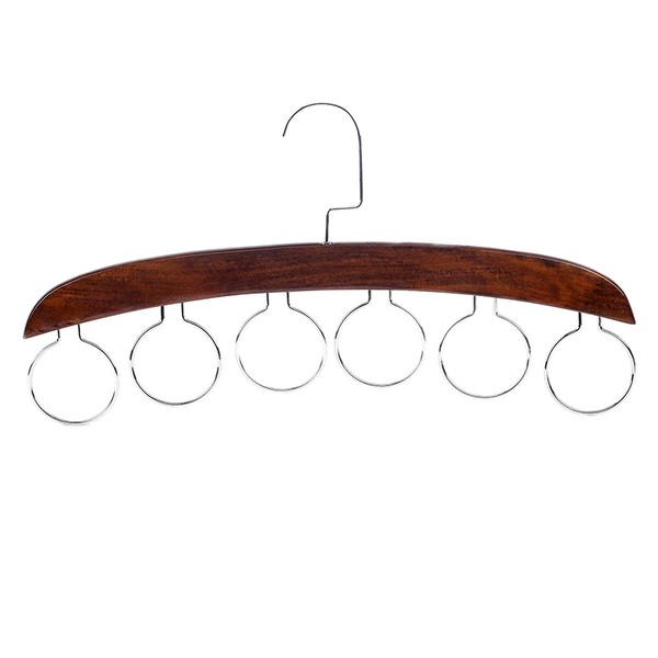 Golden Apple Wooden Tie Hanger 6 Ring Silk Scarf Belt Racks Closet Organizer Storage and Display Wood Hanger (Coffee)