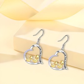 SUPAC Unique Heart-Shaped Duckling Pendant Necklace - Get Your Ducks in a Row! Forever in my heart -Exquisite Rhinestones, Plated White K Alloy, Fashionable Birthday Graduation Gift for Her,