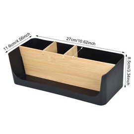 Desk Organiser Black 4 Compartments Bamboo Office Organiser Pen Holder Wooden Desktop Pen Large Desk Organiser with Removable Compartments for Office, School, Household, Cosmetics, Sticky Notes