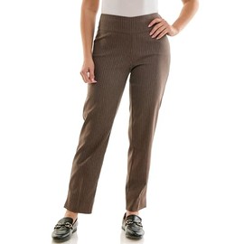 Zac & Rachel Women's Pull-On Ankle Length Pant with Tummy Control Waist Band, Brown Pinstripe