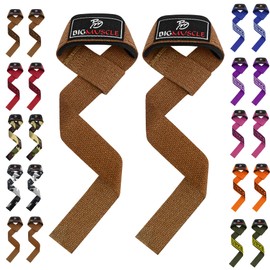 Big Muscle Wrist Straps for Weight Lifting - 24'' Lifting Straps for Weightlifting | Gym Wrist Wraps with Extra Hand Grips Support for Strength Training | Deadlifting (Brown)
