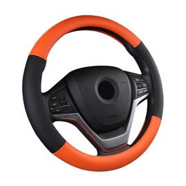 SFONIA Auto Lenkrad Abdeckung Lenkradschutz Lenkradhülle PU Leder Universal 37-38cm/15" Rutschfest Atmungsaktiv Langlebig (Orange)