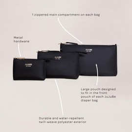 New! JuJuBe 3-Piece Pouch Set, Diaper Bag Organizing Pouches, Convertible to Small Purse with Crossbody Strap, Perfect for Travel, Zipper Cosmetic or Makeup Pouch, Large, Medium, and Small, Black