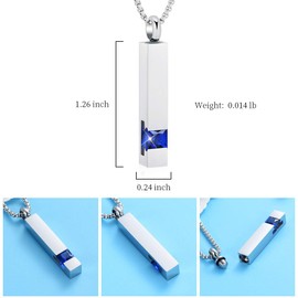 12 Birthstone Bar Cremation Necklace For Women Men Stainless Steel Memorial Urn Jewelry Hold Ashes Keepsake Pendant (Dark Blue Stone)