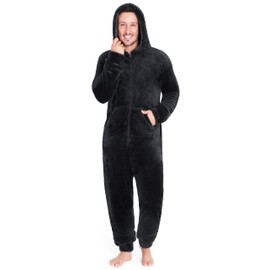 CityComfort Men's Jumpsuit One Piece Suit Fleece Onesie Men's Fluffy Onesie Pyjamas Men and Teenager Boys M-XL, Gifts for Men - Black , size: l