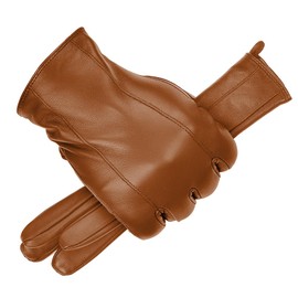 MGGMOKAY Men's Real Leather Gloves with Warm Cashmere Lining, Camel