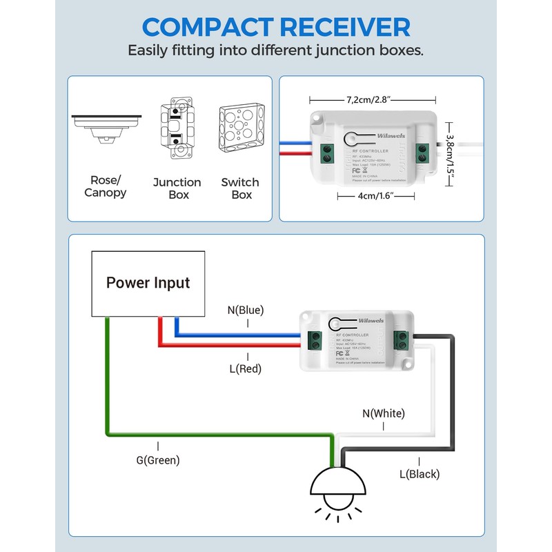 3 Way Wireless Light Switch and Receiver Kit, WILAWELS Wireless