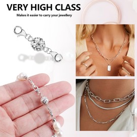 ALEXCRAFT 925 Sterling Silver Magnetic Jewelry Clasp, Disco Ball Strong Magnetic Double Lobster Clasp, Silver Magnetic Necklace Clasps Bracelet Closures Jewelry Clasp Connector Chain Converter