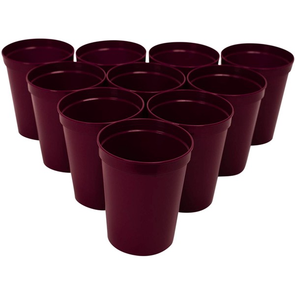 CSBD Stadium 16 oz. Plastic Cups, 10 Pack, Blank Reusable Drink Tumblers for Parties, Events, Marketing, Weddings, DIY Projects or BBQ Picnics, No BPA (Maroon)