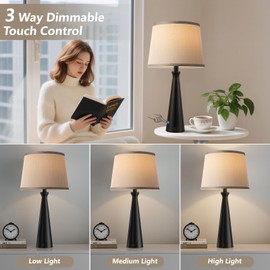 Seealle Modern Table Lamps Set of 2 - Touch Bedside Lamp for Nightstand with Dual USB C+A,3-Way Dimmable Nightstand Lamps for Living Room Bedroom End Table with Grey Shade(Bulb Included)