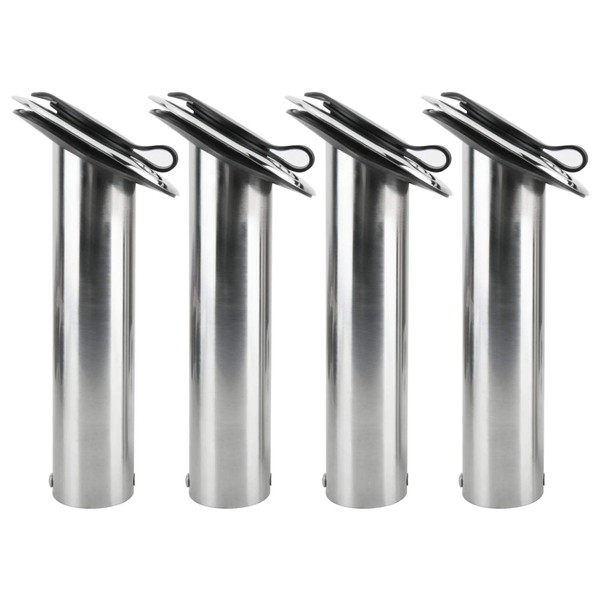 Amarine Made 4 Pack of Stainless Steel Rod Holders Rubber with Cap, Liner, Gasket (30 Degree Rod Holders)