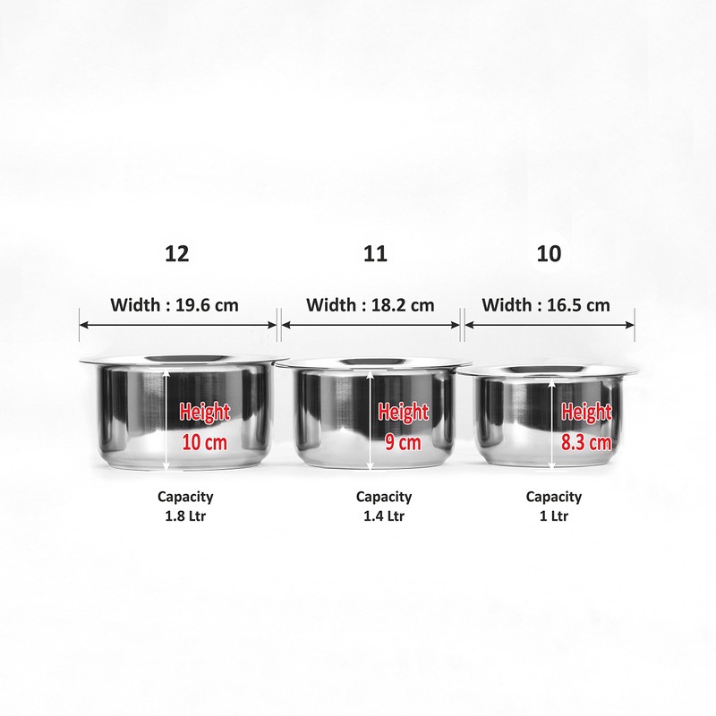 Sumeet Stainless Steel Cookware Set With Lid, 1L, 1.4L, 1.8L,