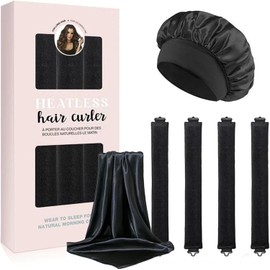 Yakite Tubos para Cabello Sin Calor,4Pcs Heatless Curls con Gorro de Satin para Dormir y Bufanda de Seda Suave,Rizador de Cabello sin Calor para La Mayoría de Los Peinados(Negro)