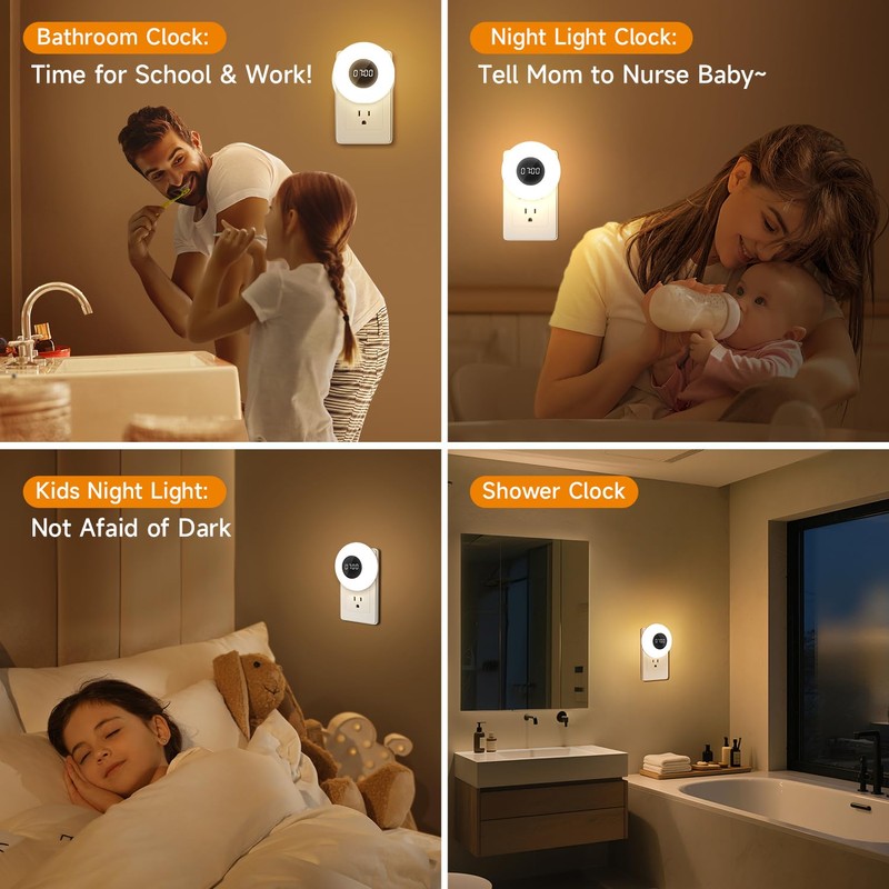 One Fire 【2 Pack】 Bathroom Clock,10 Levels Dimmable+3 Light Colors+Remote