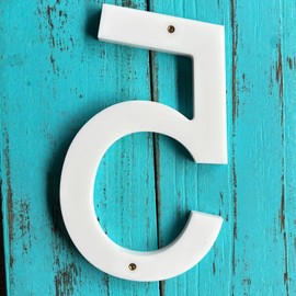 Modern 8-Inch House Numbers/Anti-fade & Rustproof Address Number for Home - Float or Flush Mounting Mailbox Number/White/Number 5