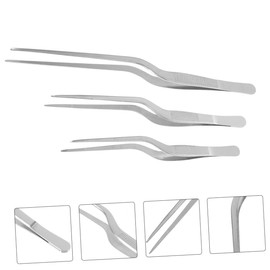 Mobestech 3Pcs Stainless Steel Fish Bone Tweezers Kitchen Tool Curved Tip Tongs for Cooking and Serving Sturdy Kitchen Accessories for Fish Preparation