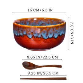 Ceramic Japanese Ramen Bowl Sets, 38 oz Large Soup Bowl, Pho Bowl with Spoon and Chopsticks, Suitable as Cereal Dessert Soup and Rice Bowl Set (Peacock tail)