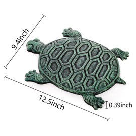 Lawei Cast Iron Turtle Stepping Stone, Sturdy Metal Stepping Mat for Front Door, Garden, Lawn and Yard, Verdigris Tortoise Decorative Stone Path Paver for Outdoor Walkway, 12.5 x9.4 Inch