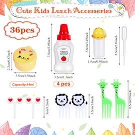 50 Pcs Kids Bento Box Accessories Including Food Picks Mini Condiment Bottles Ketchup Squeeze Bottles, Mini Soy Sauce Container with Funnel for Kids School Bento Camping Office Accessories (Animal)