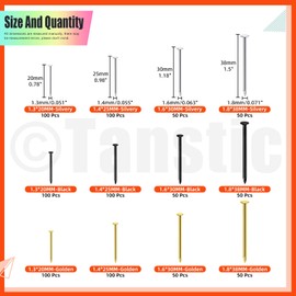 Tanstic Finishing Nails Nail Assortment Kit, Wood Nails Picture Hanging Nails Galvanised Nails for Hanging (Black, Gold, Silver)