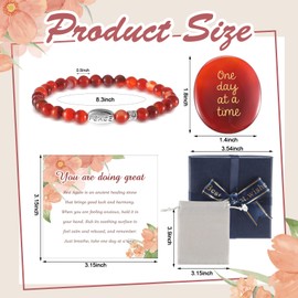Landical One Day at a Time Agate Healing Crystals Gift Set Red Agate Calming Bracelet Inspirational Palm Stone Thinking of You Gifts Anxiety Relief Items Stress Relief Sobriety Gifts for Women Men