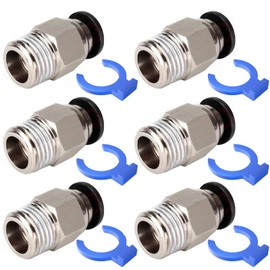 vesaneae 6 Pcs Pc4-M10 Male Straight Pneumatic PEFE Tube Fitting Connectors with 6 Pcs Blue Circlips, Nickel Plated Copper Push in Quick Fitting Connector for 3D Printer