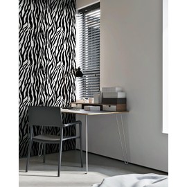 Fiula Zebra Peel and Stick Wallpaper Black and White Wallpaper 393 "x16.1" Zebra Contact Paper for Bedroom Waterproof Removable Shelf Liner Decal Vinyl Roll