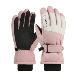 JUPSK Kids Winter Ski Gloves Waterproof Anti Slip Plush Thermal Warm Gloves Touchscreen Snowboard Gloves for Children Girls and Boys Age 6-12 (Pink)
