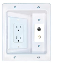 RiteAV 3.5mm RCA-White Recessed Wall Plate Cable Concealer Management Kit with Power Outlet Hides Cords and Cables
