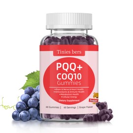 Tinies bers PQQ Gummies Supplement 40mg, CoQ10 Gummies 100mg for Adults, Two Ways Support Cellular Energy & Brain, Nerve, Heart, Immune Health, Antioxidant, Non GMO, Gluten Free, Vegan, Sugar Free, Grape, 60