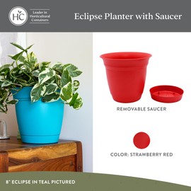 The HC Companies 16 Inch Eclipse Round Planter with Saucer - Indoor Outdoor Plant Pot for Flowers, Vegetables, and Herbs, Red (2 Pack)