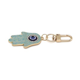 Jasimkiss Evil Eye Keychain Hamsa Hand keychain Protection Charm for Men Women Car Key Ring Bag Purse Accessories (Gold Lake blue)
