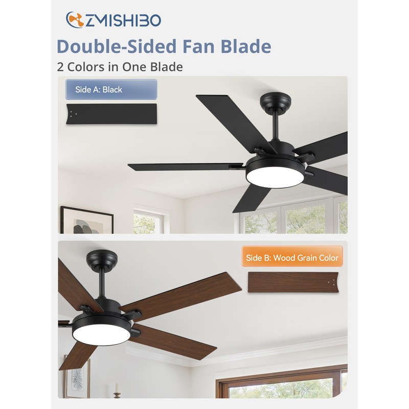 ZMISHIBO 52 Inch Ceiling Fans with Lights, Smart Remote/APP Control,