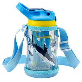Linkidea Clear Water Bottle Holder Compatible with Contigo 14oz, YETI Rambler Jr. 12oz, Zak Designs Kids Bottles, Transparent Bottle Carrier Strap Bag, Hard Base Bottle Travel Sling, Blue