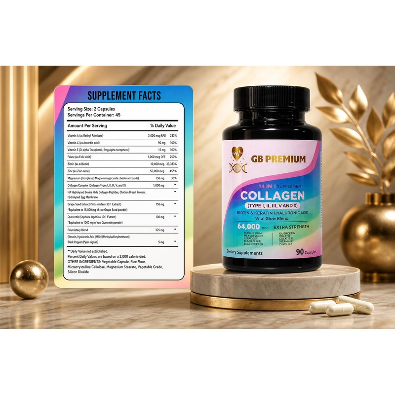 GB Premium Collagen 14 in 1 Complex Capsules, Type I